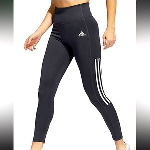 Adidas Woman’s Leggings Lightweight High Rise Side Pocket 3 Stripe Mesh 7/8 Sz M
